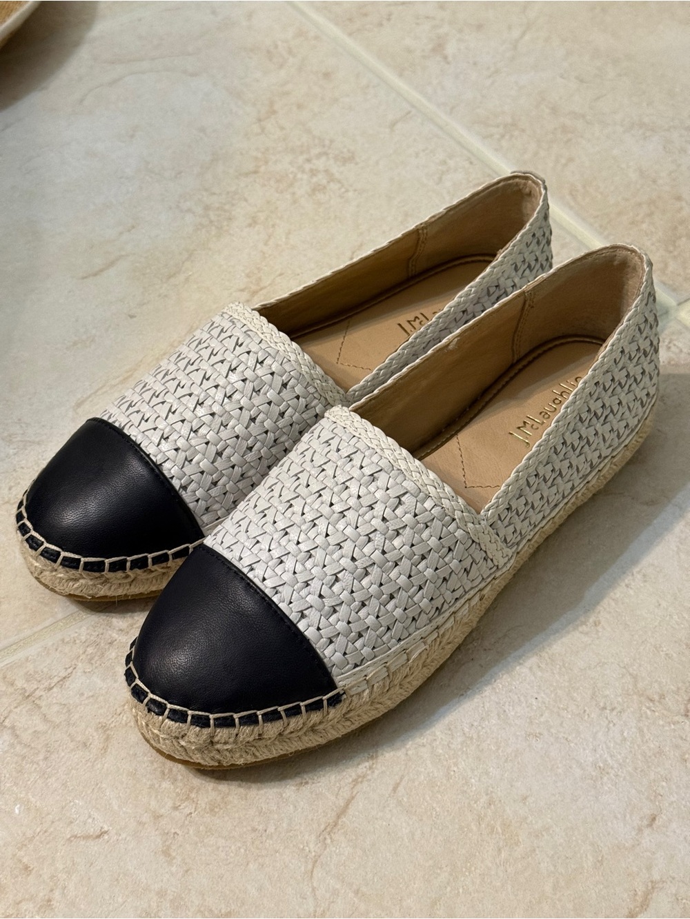 J. McLaughlin Woven Espadrille Flats in White and Black